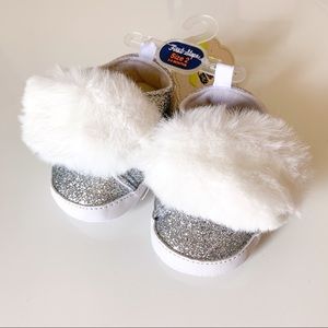 Silver Sparkle Furry Baby Girl Shoes